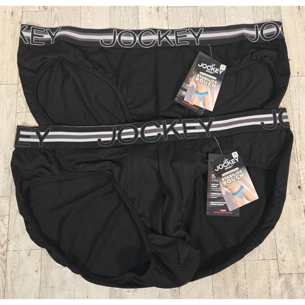 Jockey Sport Underwear 2XL Brief Stability Pouch Microfiber Black Lot of 2